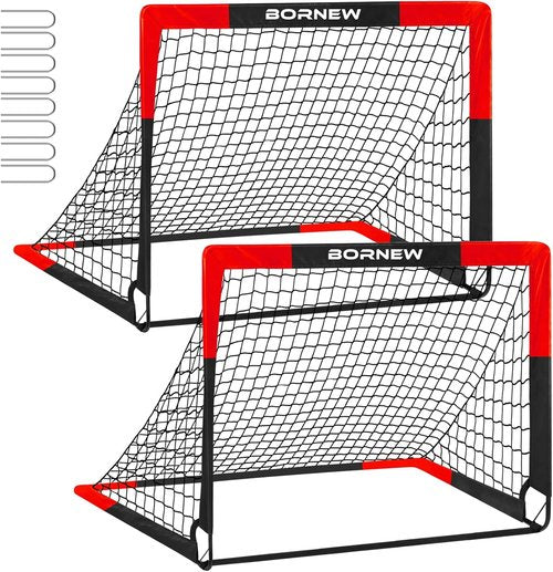 BORNEW Soccer Goals - 2 Pack Portable Pop Up Nets for Kids & Adults | Indoor & Outdoor Use, 7X5/6X4/4X3 ft