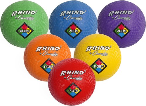 Champion Sports Rhino Playground Ball Set - Durable Two-Ply, Nylon Wound | 8.5" - Set of 6 Vibrant Colors