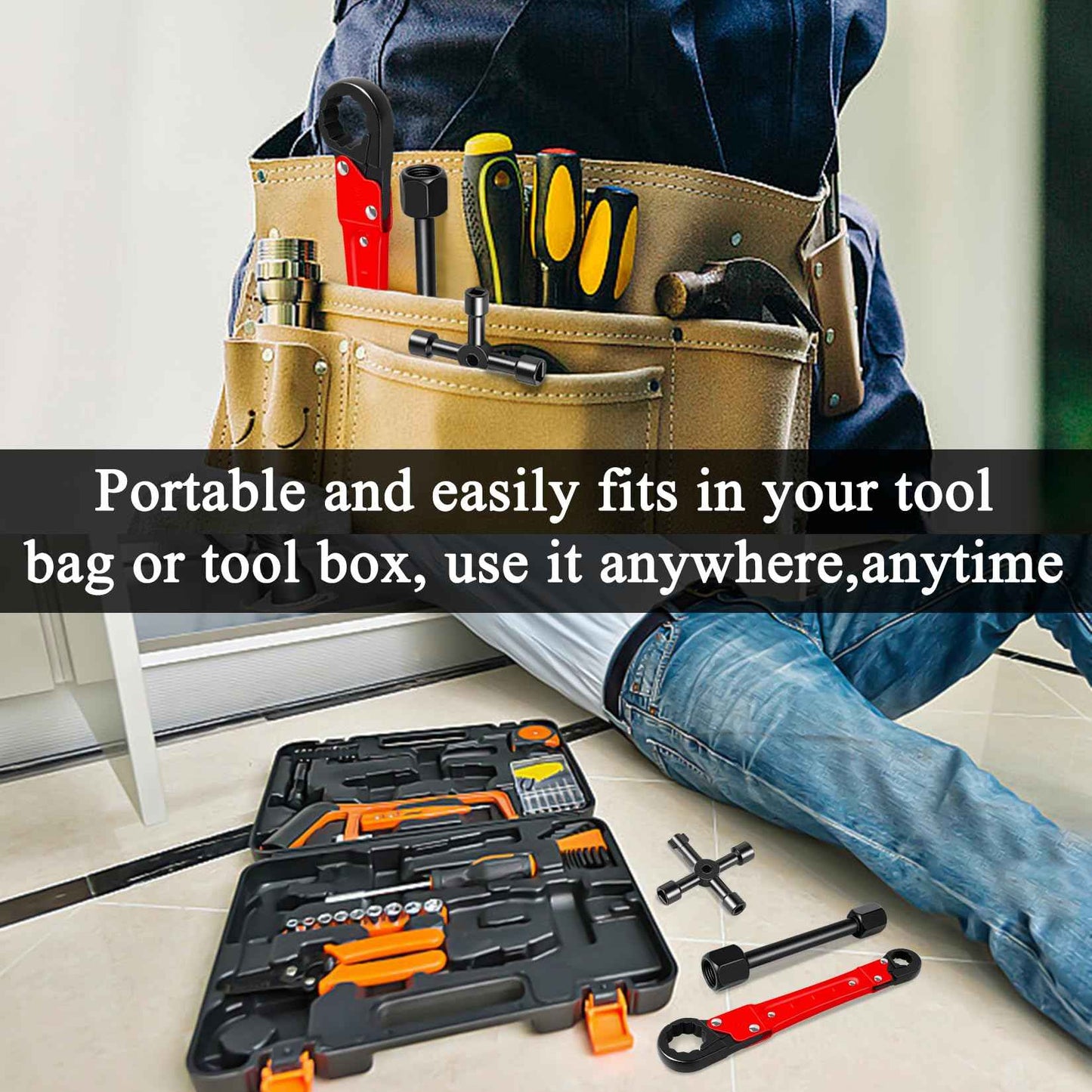 Ponpon Angle Stop Wrench Kit, Plumbing Tools, Angle-on Plumber Wrench for Quick And Hassle-Free Angle Stop And Supply Nut Installations(Red-A)