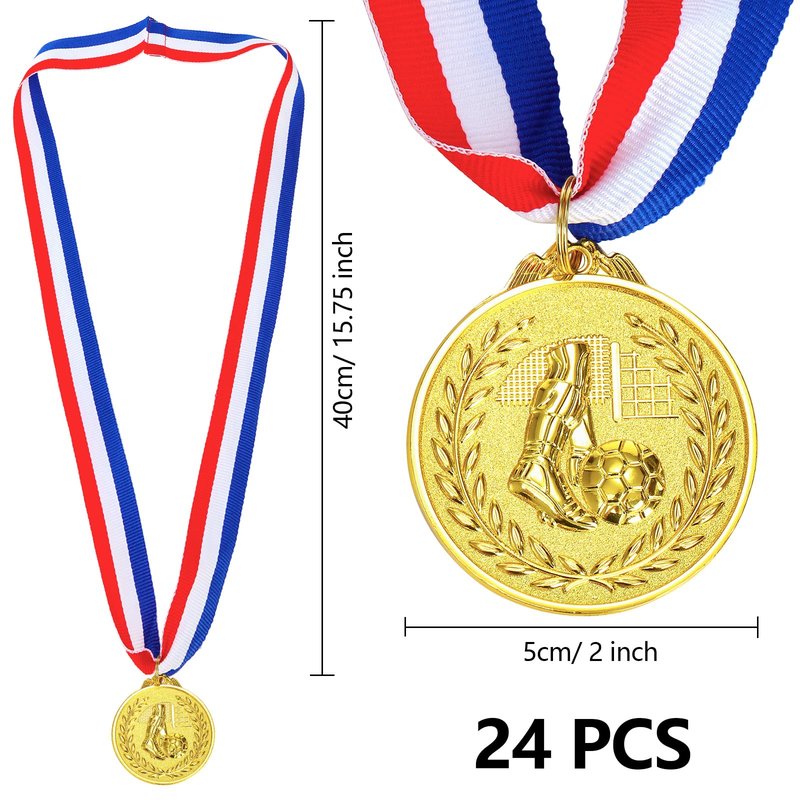 Nicunom 24 Pack Soccer Award Medals, Gold Award Medals Winner Medal Gold Prizes Team Participation Trophies for Adults Kids Sports Soccer Games, Soccer Party Favors, 2In