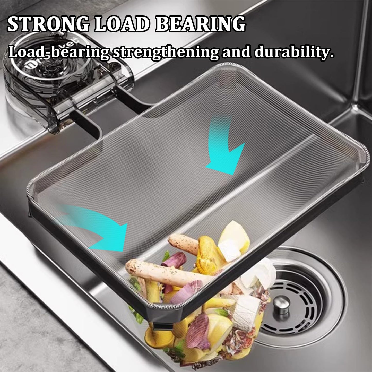 Kitchen Sink Strainer with Filter Mesh Bag, Food Waste Filter Basket, Suction Cup Folding Washing Vegetables and Fruits Drying Bag Holder