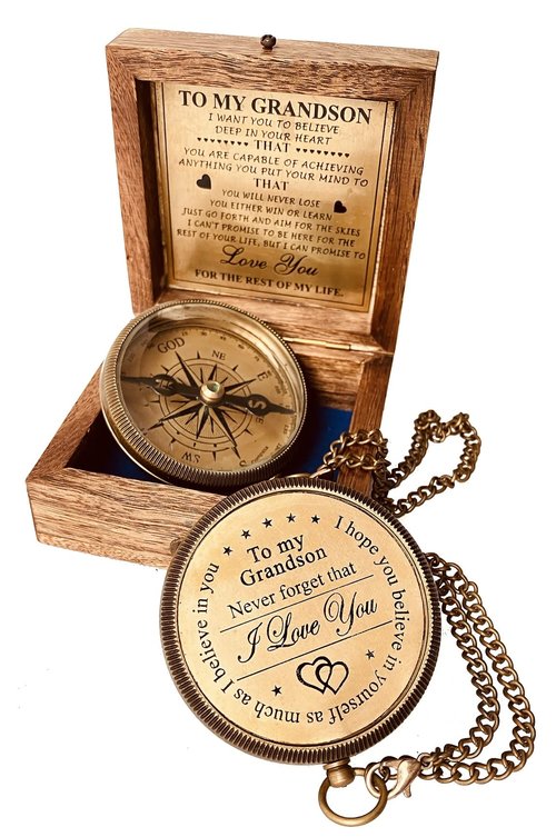 to My Grandson Gift Set from Grandpa Grandma - Grandparents Gift to Grandson | Compass & Spyglass Telescope