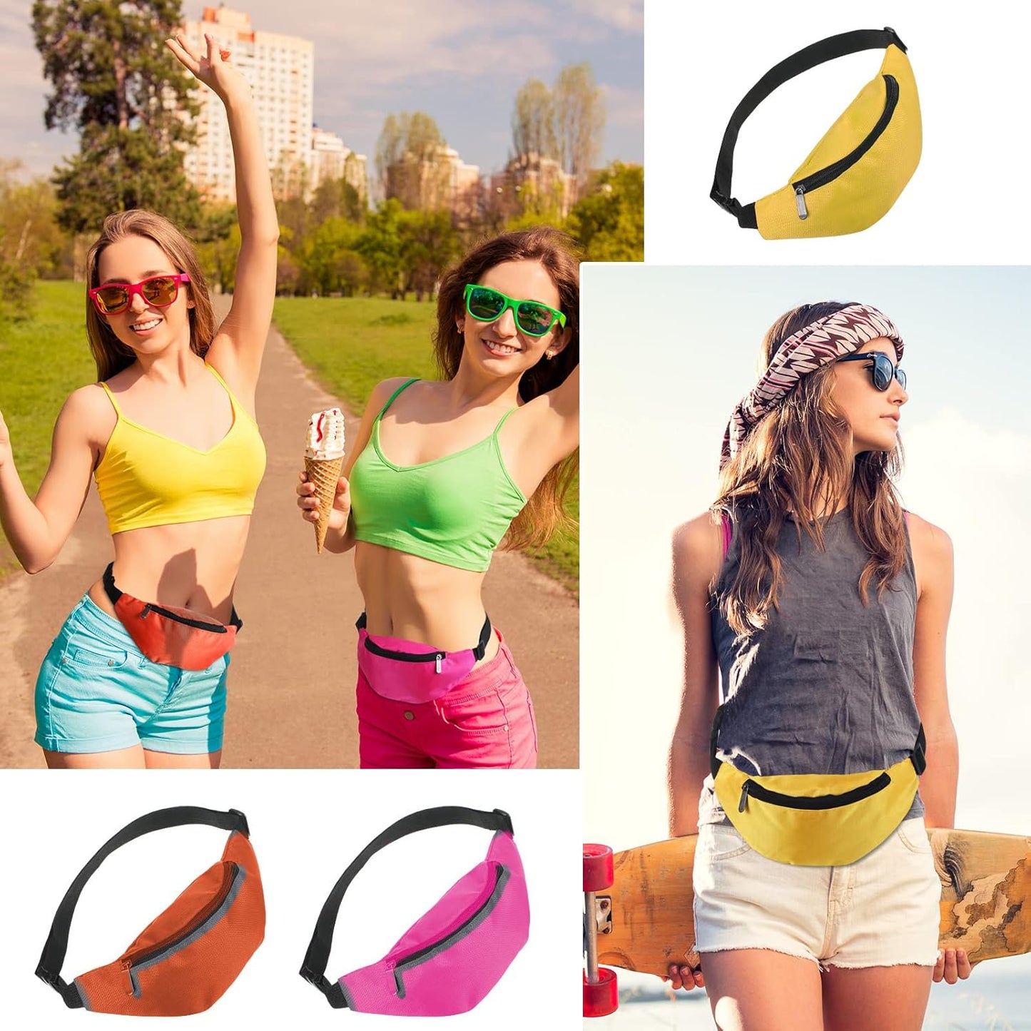 Saintrygo Neon Fanny Pack Set - 20 Adjustable Waist Bags for Workout & Travel | Classic Vintage Style