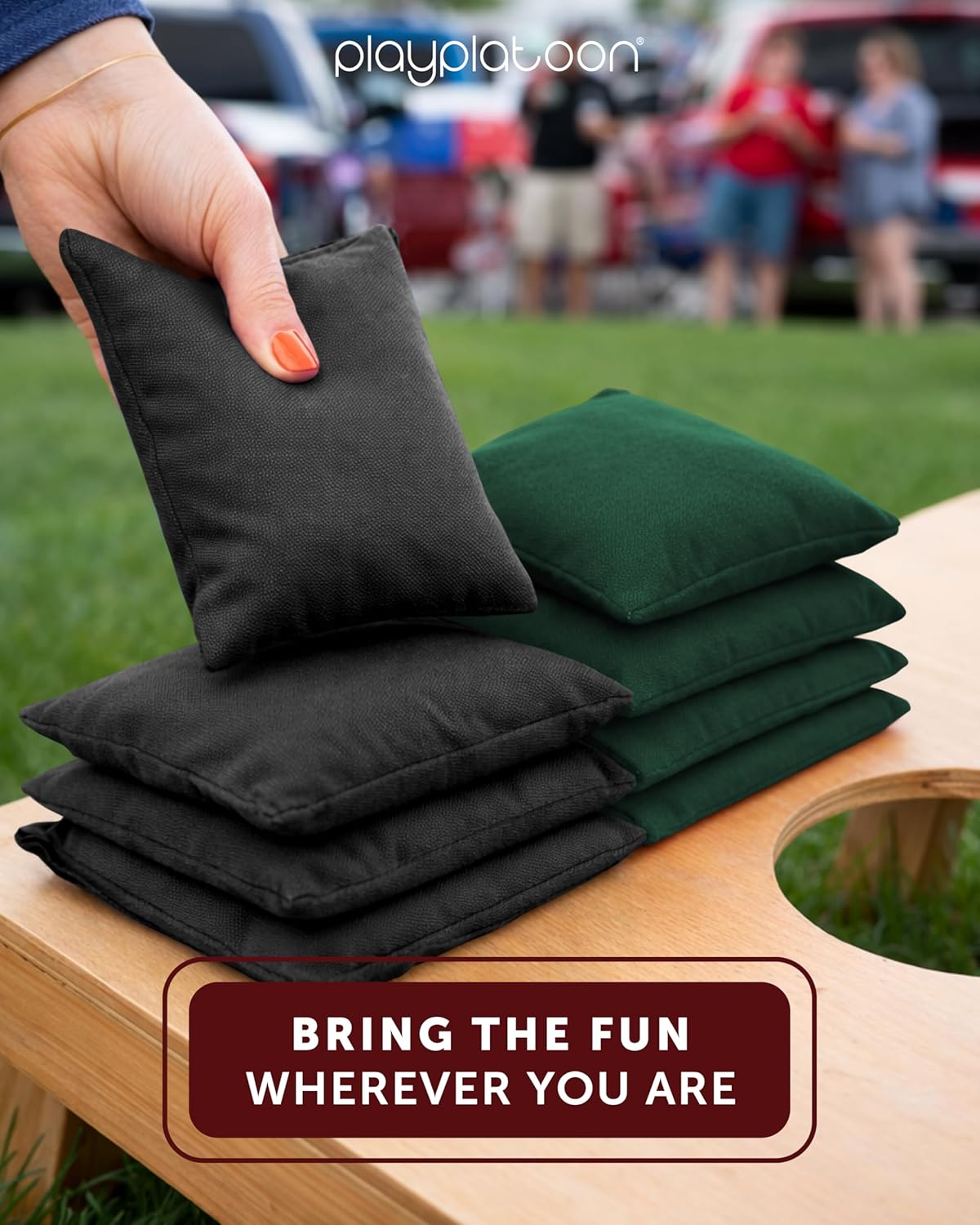 Play Platoon Cornhole Bags - Weather Resistant Set of 8 | Official Size & Weight Bean Bags with Tote
