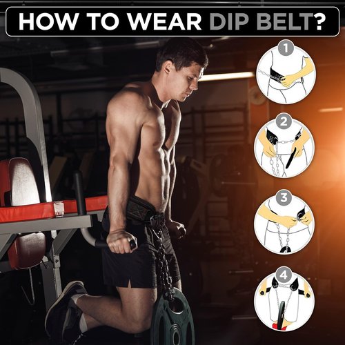 WYOX Dip Belt for Squats & Pullups – Weight Belt with Heavy Duty Steel Chain & Waist Support for Crossfit, Fitness Gym Lifting Belt, Optimal For Pull Ups, Dips Squats & Strength Training Workout with Comfortable Back Support