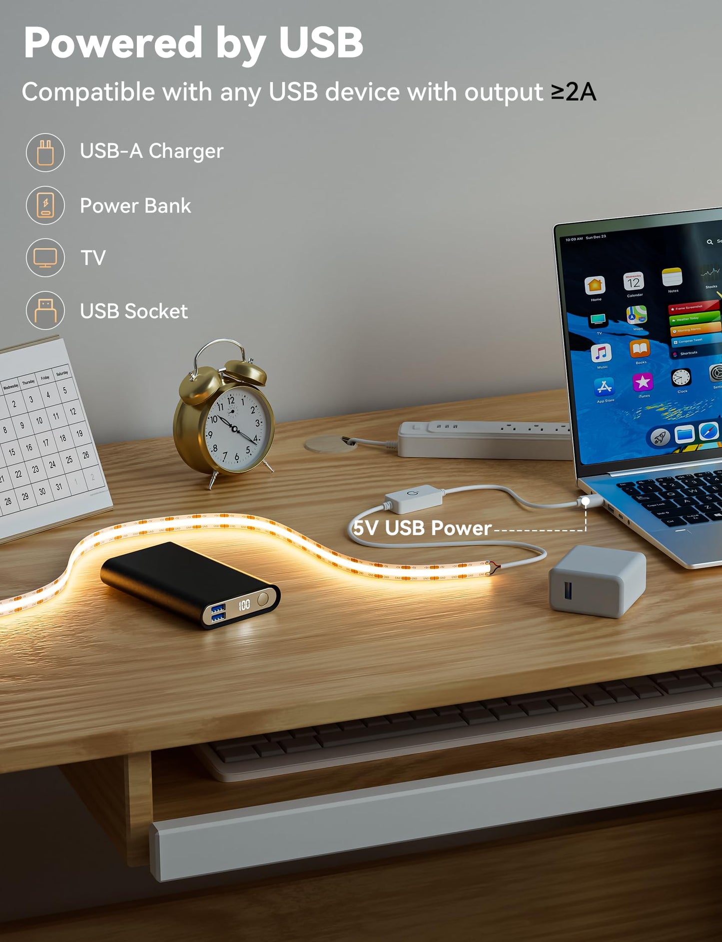 MIWISE LED Strip Lights USB 5V,Super Bright COB LED Strip Light 2700K Warm White with Touch Dimmer Switch,CRI90+ Flexible Dimmable Tape Lights,for Makeup Mirror,Under Cabinet,3D Printer,Sewing Machine