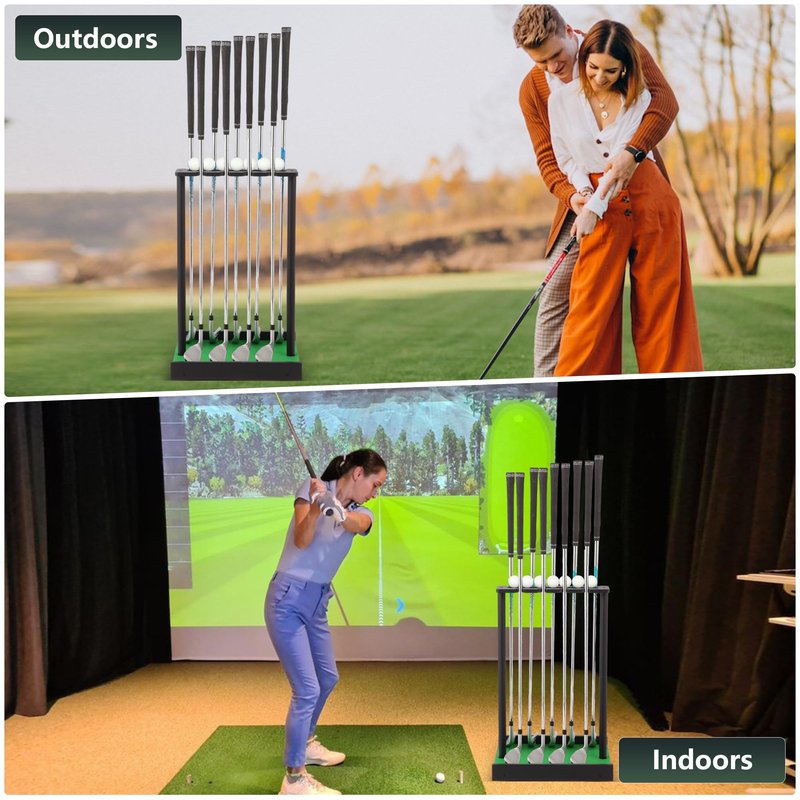 Xnwouco Golf Putter Stand for 9 Clubs & 7 Balls, Solid Wood Golf Club Rack, Golf Club Organizer Floor Stand, Golf Club Holder | Rustic Modern Design for Home, Office, Golf Course Accessories