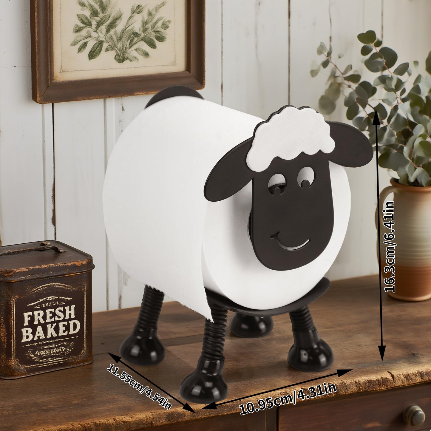 YIGII Sheep Toilet Paper Holder, Multifunctional 2 in 1 Adhesive Stainless Steel Toilet Roll Holder Stick on Wall or Free Standing, Funny Cute Bathroom Decor, Matte Black