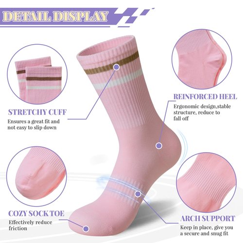 SeeyAN Womens Crew Socks Athletic Casual Cotton Long Socks Stripe Sport High Socks 5 Pairs (5 Pairs Stripe, 6-9)