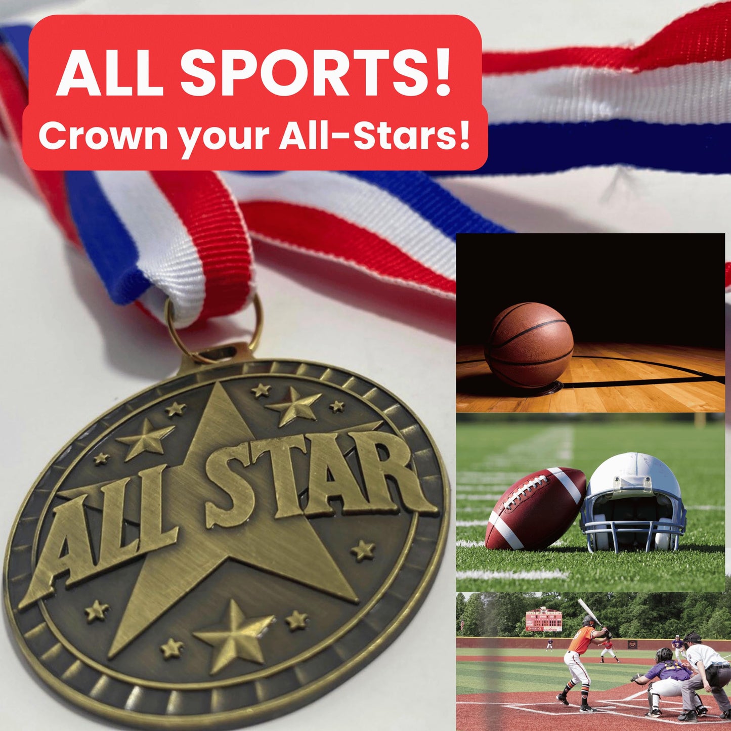 We Da Goat All Stars Medals - 2" All Star Award for Baseball Accessories, Football Accessories, Perfect for Baseball Necklace Gifts and Basketball Award for All Stars (1 Medal)
