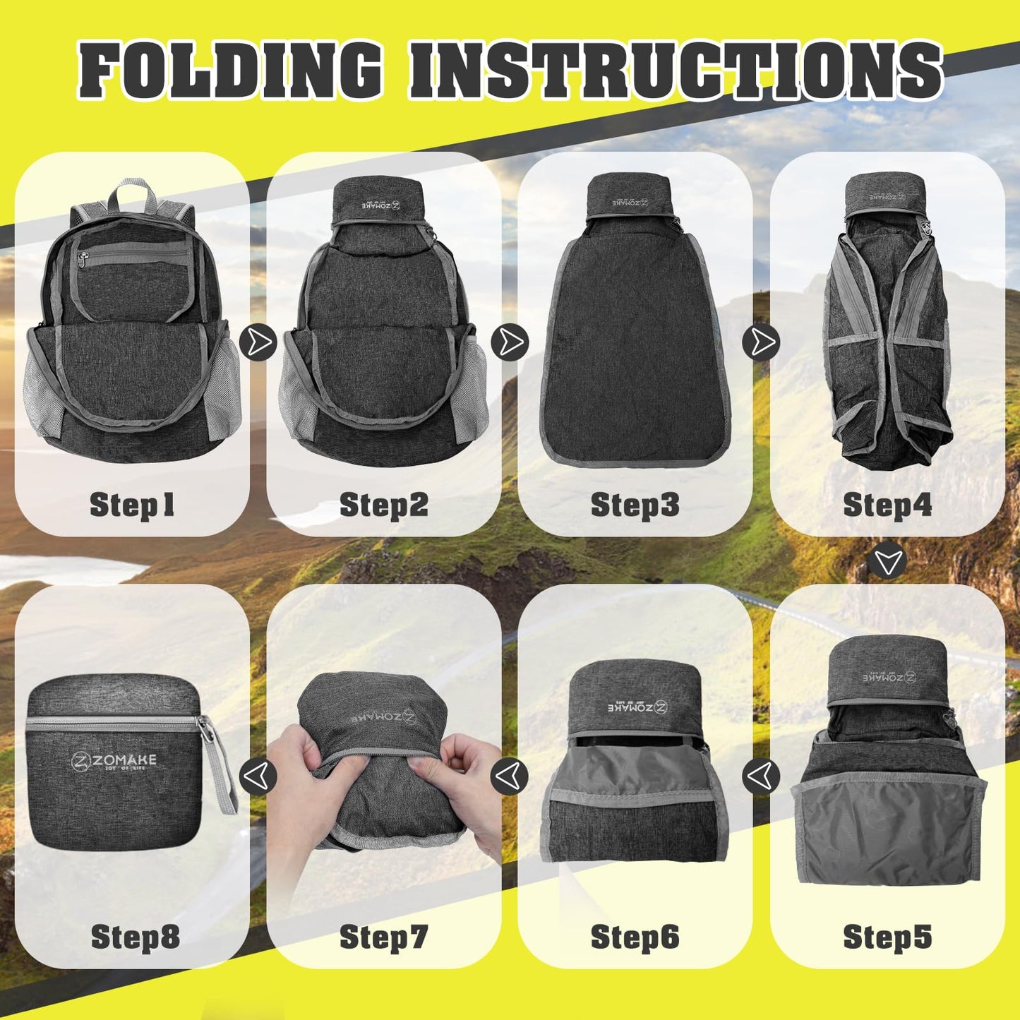 ZOMAKE 10L Lightweight Packable Hiking Backpack, Small Travel Hiking Daypack for Women Men Tear Resistant Foldable Day Pack for Camping Outdoor Sports(Black)