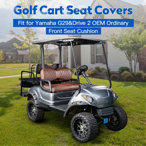 NOKINS Golf Cart Diamond Seat Covers Kit, Fit for Yamaha Drive/Drive2 OEM Standard Front Seat Cushion, No Nails Required & Easy to Clean, Breathable Vinyl Seat Covers (Brown and Brown 8438)