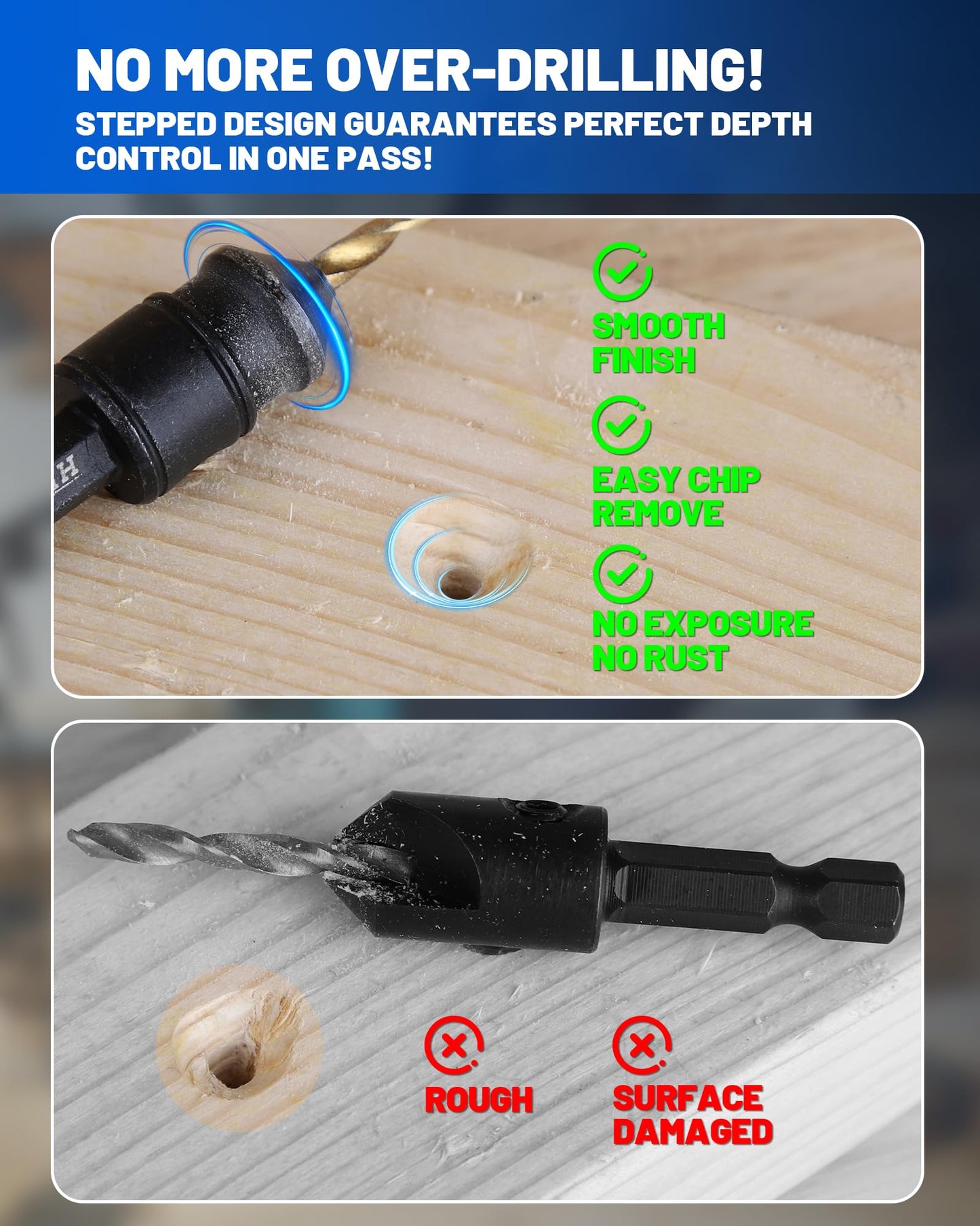 HIPULX Countersink Drill Bit Set for Wood - 14 PCS Counter Sink Drill Bits Adjustable #4, #6, #8, #10, #12, 1/4" Hex Shank, with Magnetic Extension bit Holder & Storage Box