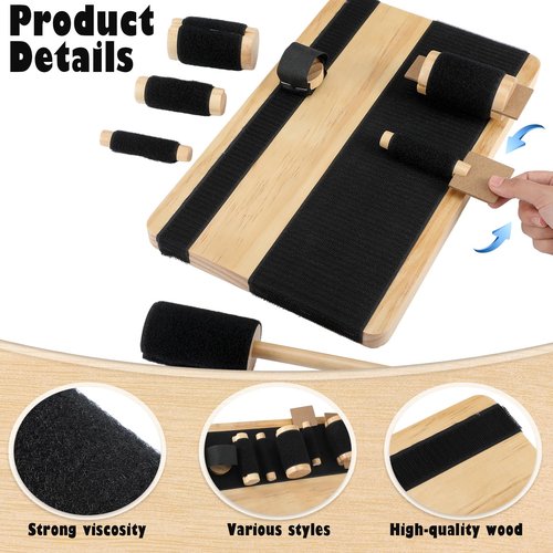 Silipull Hand Exercise Board with Hook and Loop Fasteners Hand Therapy Tool Equipment 14'' x 9'' Hook and Loop Exercise Board Solid Wood Base with Wood Tools for Improving and Finger Strength