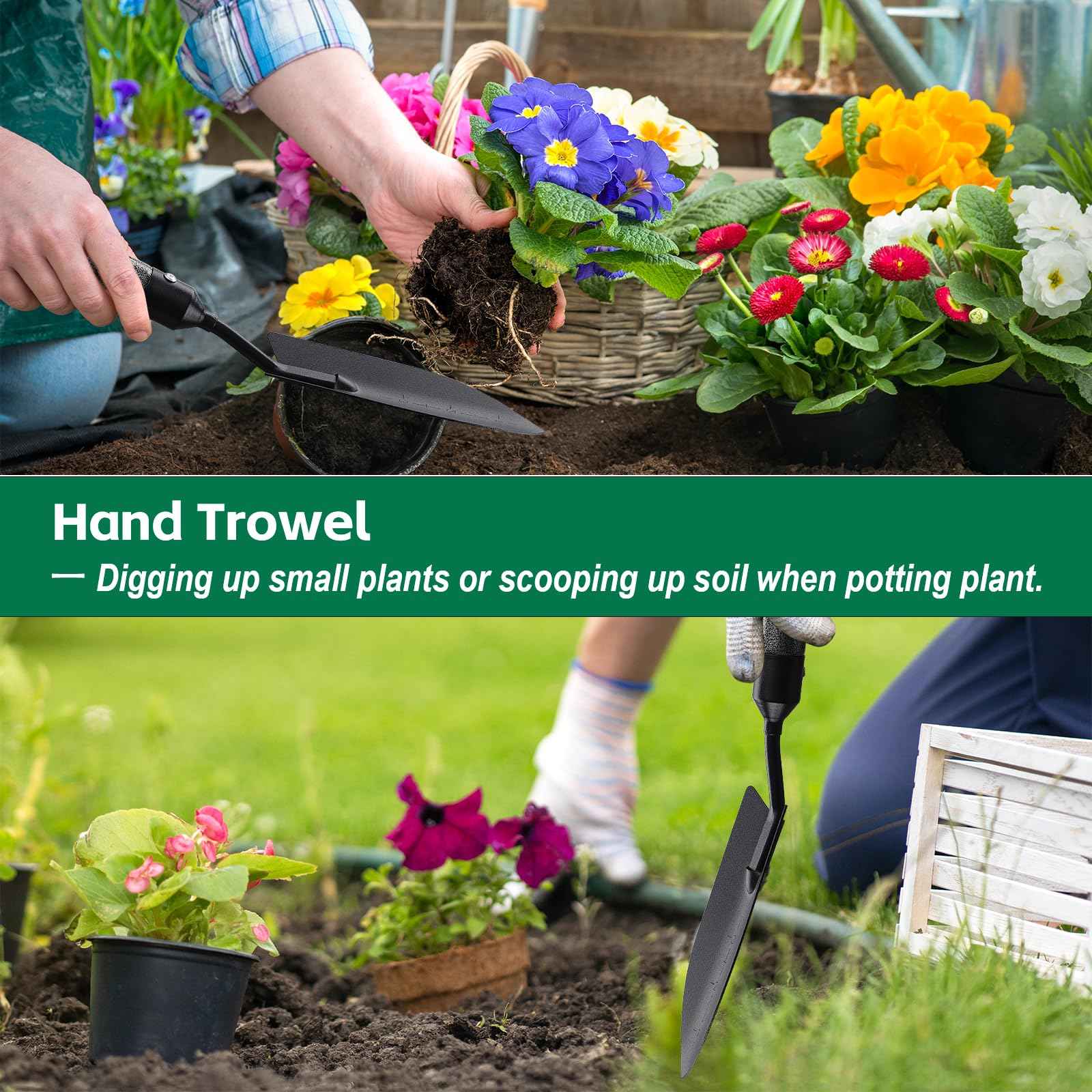 Garden Tools Set with Extension Handles, 5 Piece Thick Gardening Hand Tools, Heavy Duty Steel Rust-Proof Weeding Planting Tool Ideal Gardening Kit Gifts for Women and Men