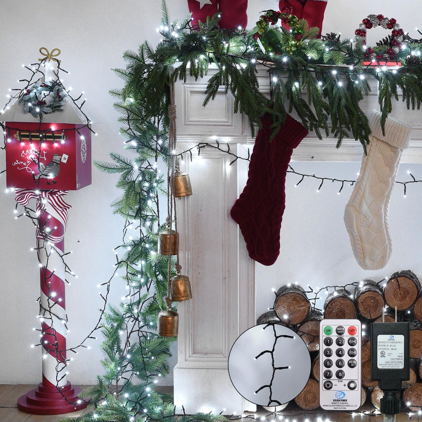 Cluster Lights 200 Led Fairy Lights 29FT Twinkle Lights with Remote 8 Modes String Lights Timer Plug in Firecracker Fairy Lights for Bedroom Outdoor Decorations,Cool White