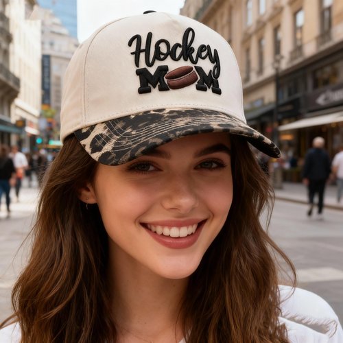 Hockey Mom Hat for Women, Mommy Mama Embroidered Adjustable Vintage Baseball Caps for Casual Wear Beige