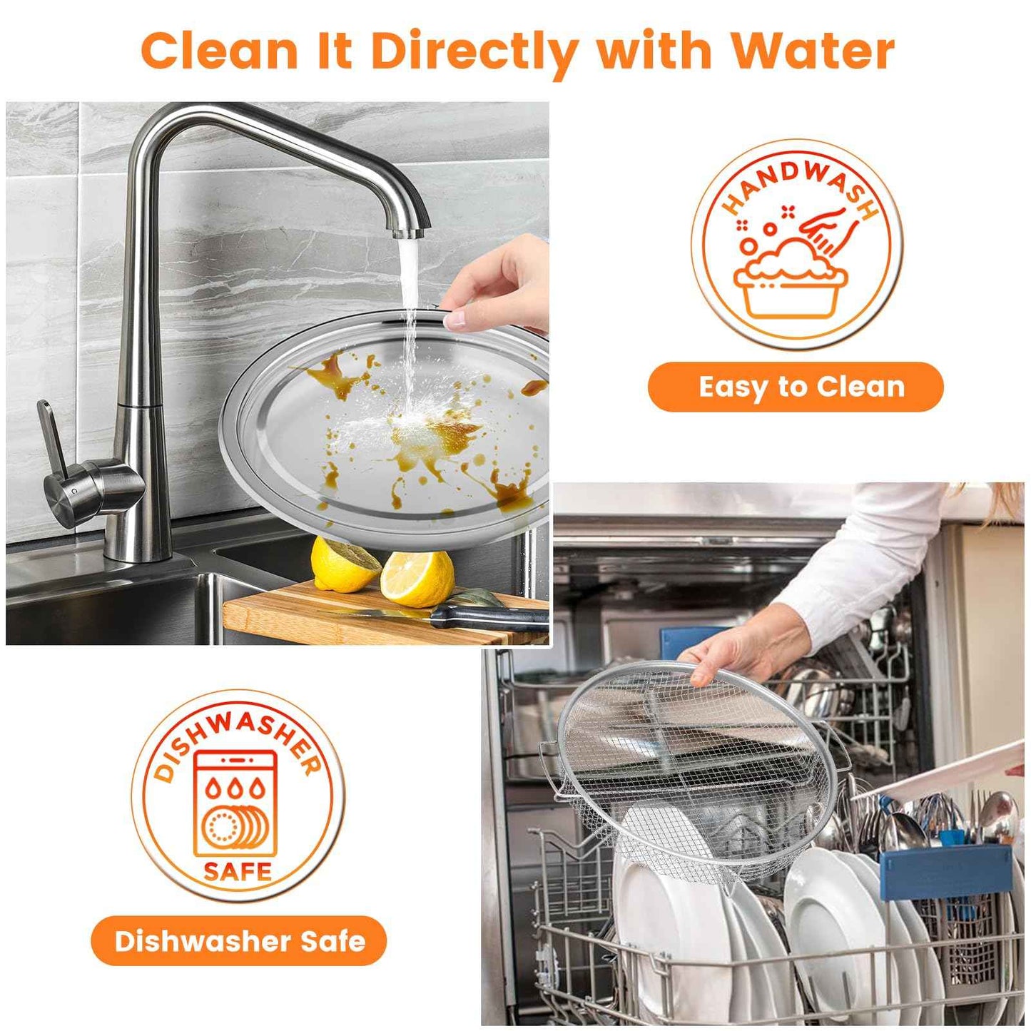 Air Fryer Basket for Oven,2 Pieces Set Round Silver 12.9'' Non-stick Stainless Steel Mesh Air Fryer Baking Tray Accessories Rack Roasting Grill Basket for Convection Oven Air Fryer, Dishwasher Safe