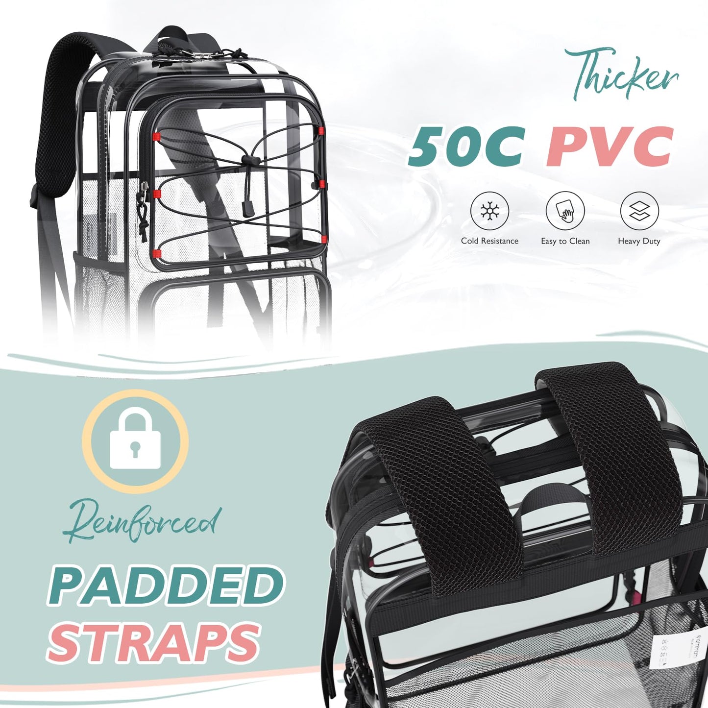 mommore Clear Backpack Heavy Duty Transparent Backpack Large See Through Bookbag for School