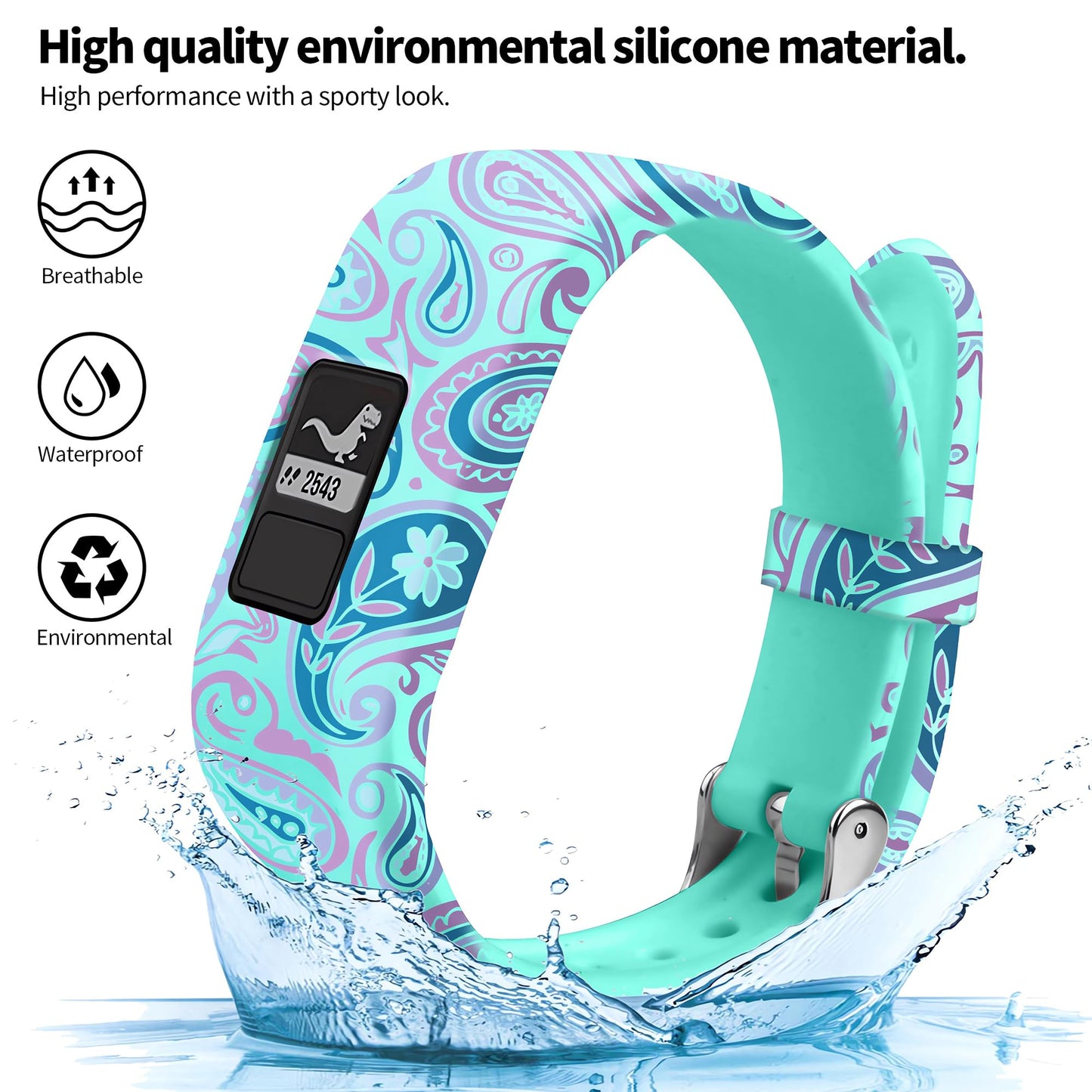 Cute Pattern Watch Bands Compatible with Gar-min Vivofit JR Vivofit JR 2/vivofit 3 Accessories Replacement Wristbands Starp for Kids Boys Girls Women with Metal Secure Clasp for Gar-min Vivofit 3 JR,3Packs