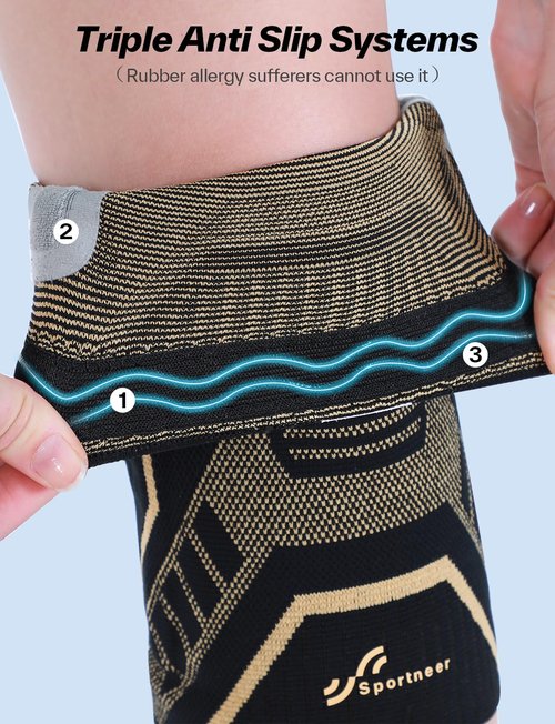 Copper Knee Brace for Men & Women - Knee Compression Sleeve with Side Stabilizers - Knee Support for Running, Hiking, Walking, Basketball, Volleyball, Meniscus Tear, ACL, Arthritis Knee Pain Relief