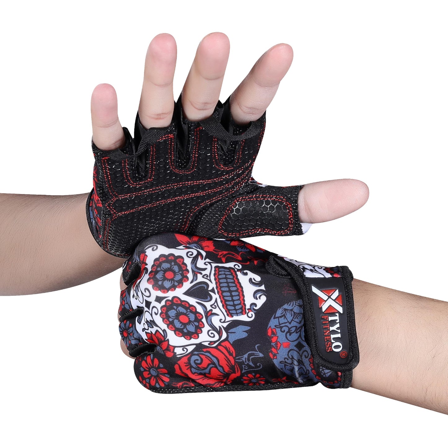 Xtylo Int Workout Gloves for Men & Women Weight Lifting Gloves with Wrist Support, Full Palm Protection, Non-Slip Grip–Gym,Training, Rowing, Cycling, Fitness Sizes S,M,L,XL (Red & Black, Large)