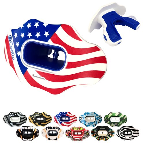 COOLLO SPORTS Lip Guard Mouthguard MAXX/Might Football and High Impact Sports Lip Protector for Adults & Youth (Strap Included) (American Flag -(Two Layers), Without Case (Adult 8+))