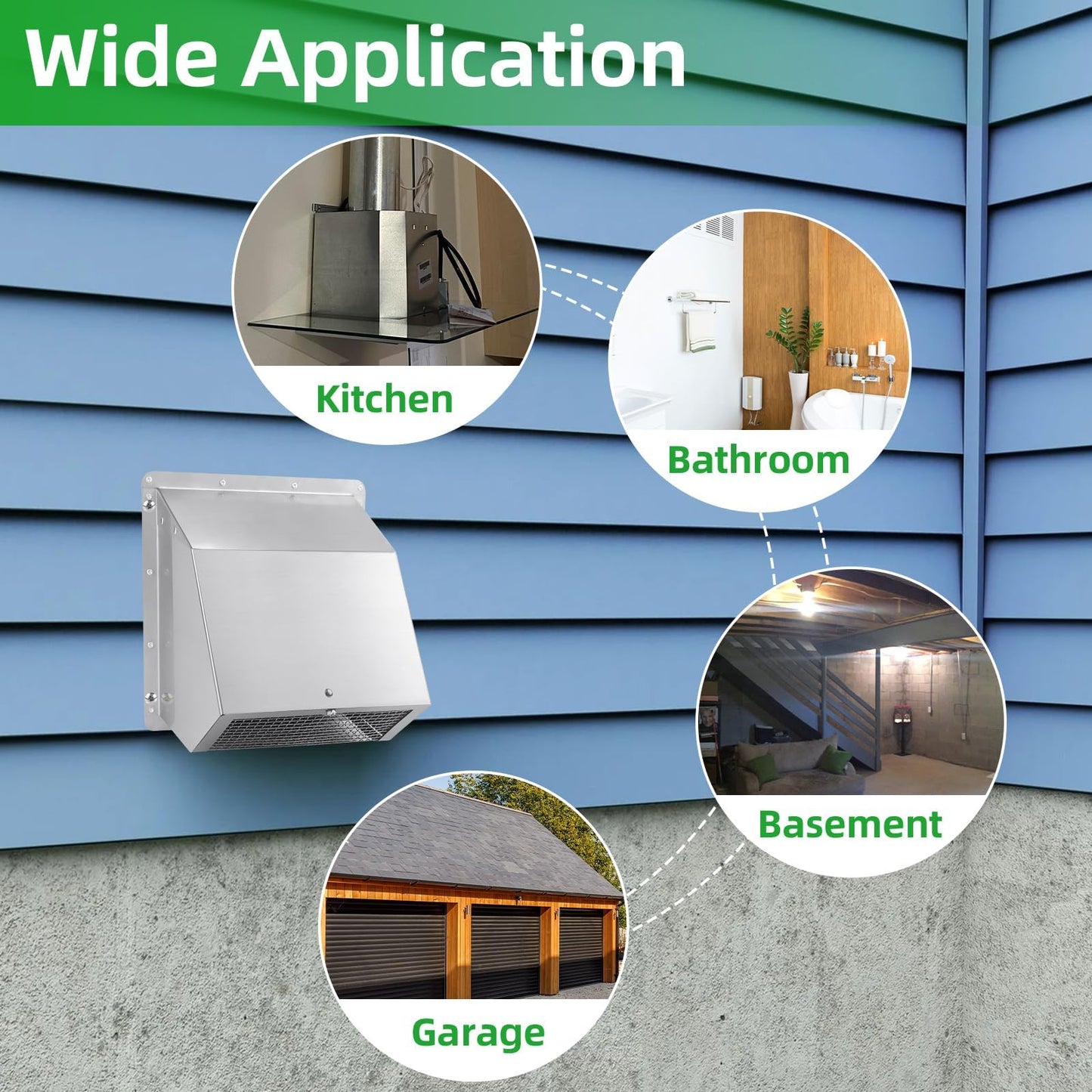 8 inch Wall Vent Ccover,Exhaust Vent Hooded Wall Vent with Screen and Damper,Outdoor Wall Exhaust Vent Cap Exterior Air Vent Cover for Kitchen Range Hood HVAC Duct Dryer Ventilation,Stainless Steel