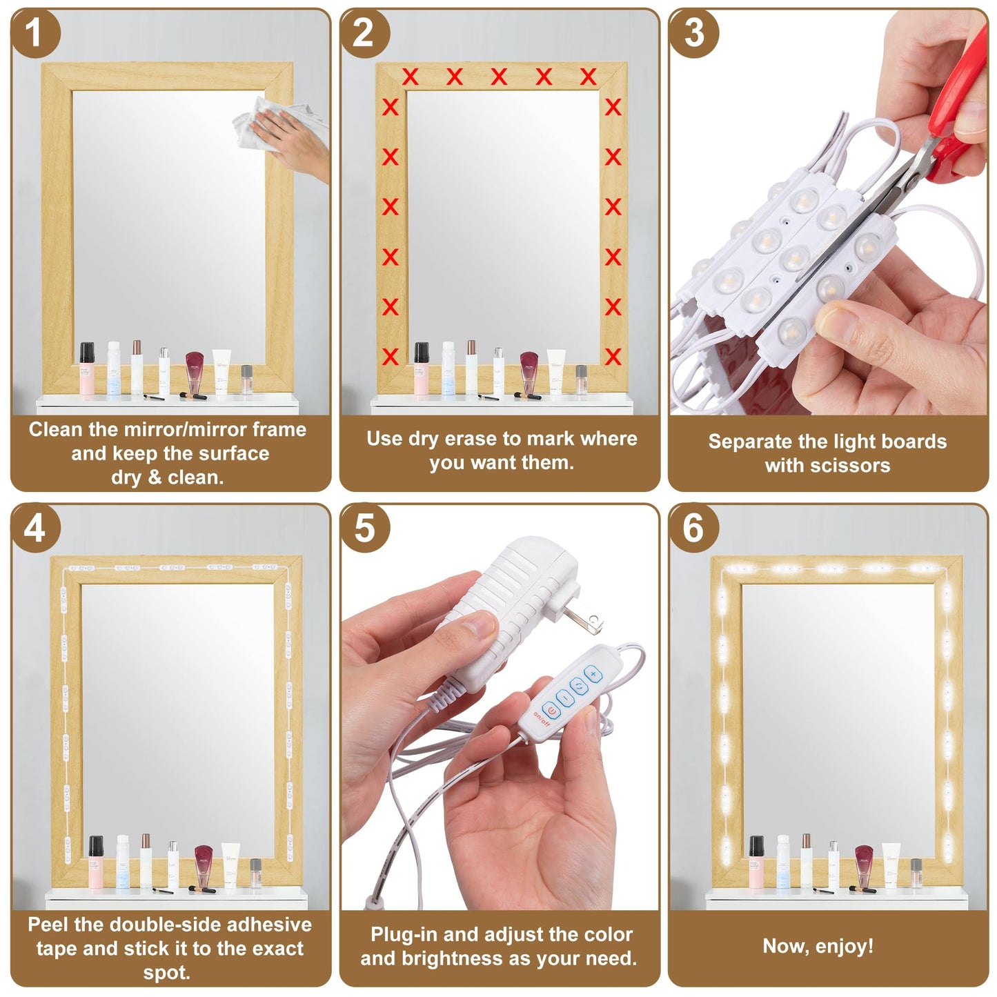 LPHUMEX LED Vanity Mirror Lights, 3 Color 20pcs*3LEDS 12V Hollywood Style Makeup Lights Stick on, Bright Dimmable with Power Adapter (Mirror Not Included)