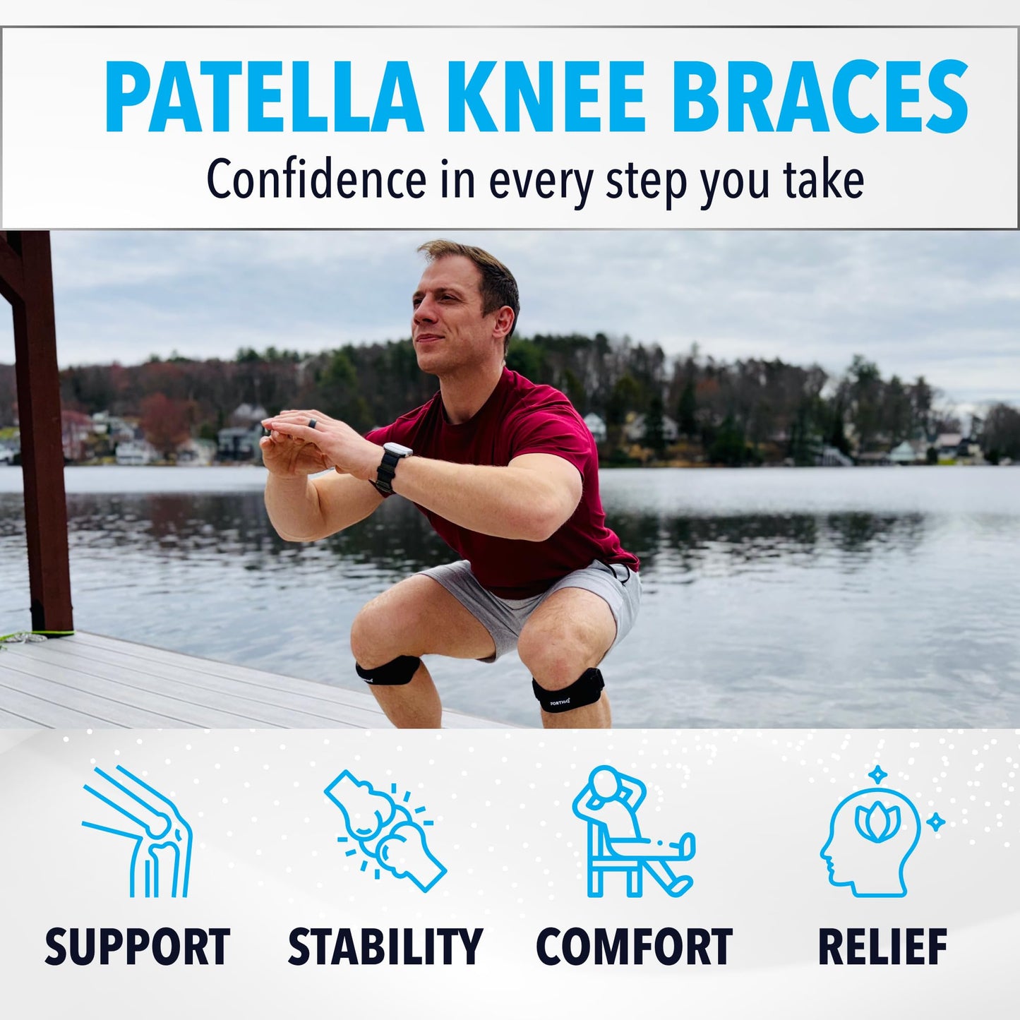 FORTHIQ Knee Brace - Patella Band 2-Pack for Knee, Support, Breathable, Adjustable, and Lightweight, Sport-Compatible, Black