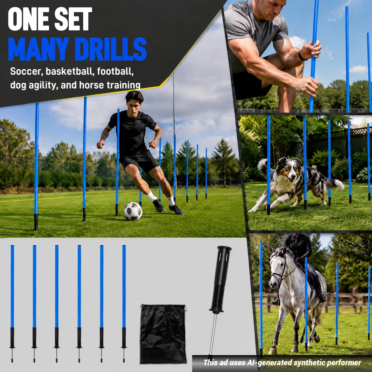 Nbguigdstr 6Pcs 5FT Agility Training Poles,Adjustable Speed and Agility Training Equipment,Sports Training Sticks (Blue)