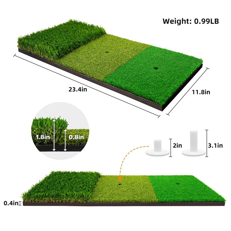 3-in-1 Golf Chipping Mat – Tri-Turf Golf Practice Mat for Indoor & Outdoor Use, Durable Grass Hitting Pad for Driving, Chipping & Putting Training, Portable Backyard Golf Trainer