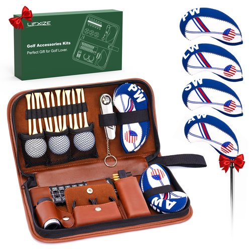 LIFXIZE Golf Accessories for Men, Golfing Accessories Kit with 4 Golf Club Covers, Multifunctional Divot Tools, Golf Tees, Golf Balls and Holder, Rangefinder, Brush, Scorer, for Golfer