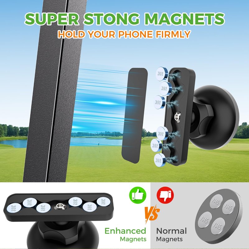 10L0L Magnetic Golf Cart Phone Holder for MagSafe iPhone 16/15/14/13/12, 360° Rotatable, One-Hand Operation, Fits Yamaha/EZGO/Club Car - Includes Free Golf Accessory Clip (Black)