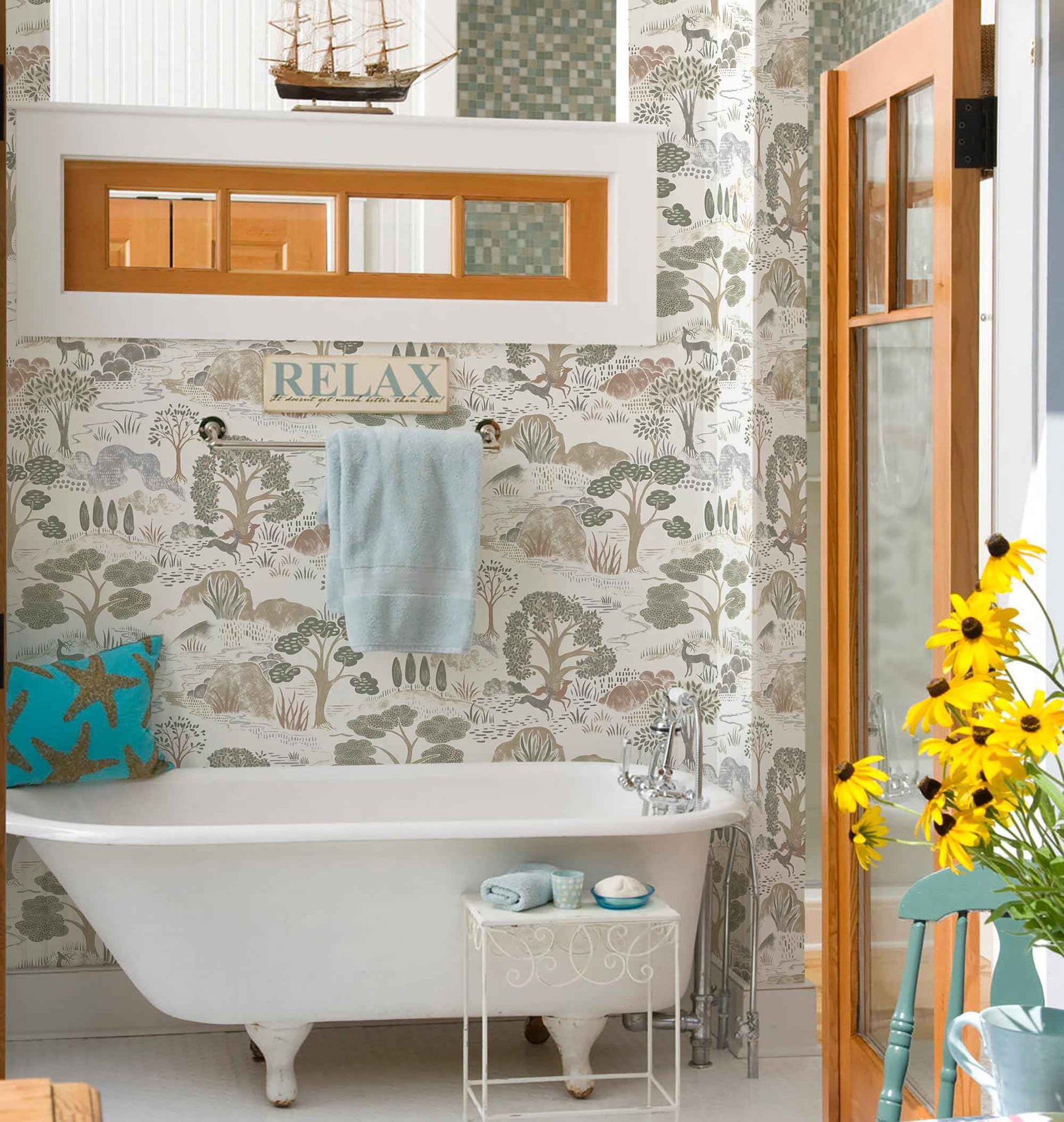 Erfoni 16.9"x197" Boho Forest Peel and Stick Wallpaper Green/Brown/White Contact Paper Forest Self Adhsive Peel and Stick Contact Paper DIY Removable Wallpaper for Bedroom Kids Nursery Decor