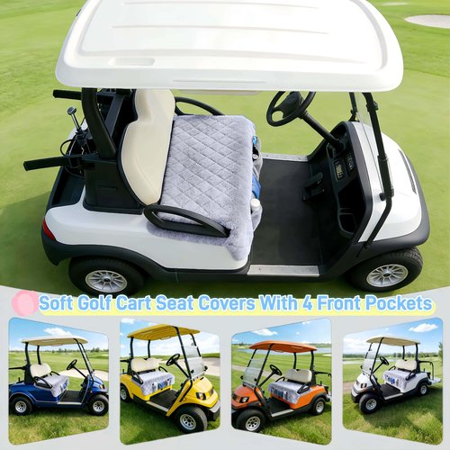 WUKO HUNT Golf Cart Seat Covers - Faux Fur Seat Blanket, with 4 Pockets, Non-Slip, Soft & Comfortable, Fit EZGO, Yamaha, Club Car and Other 2-Seat Golf Carts, All-Season, 51"x 33", Quilted Light Gray
