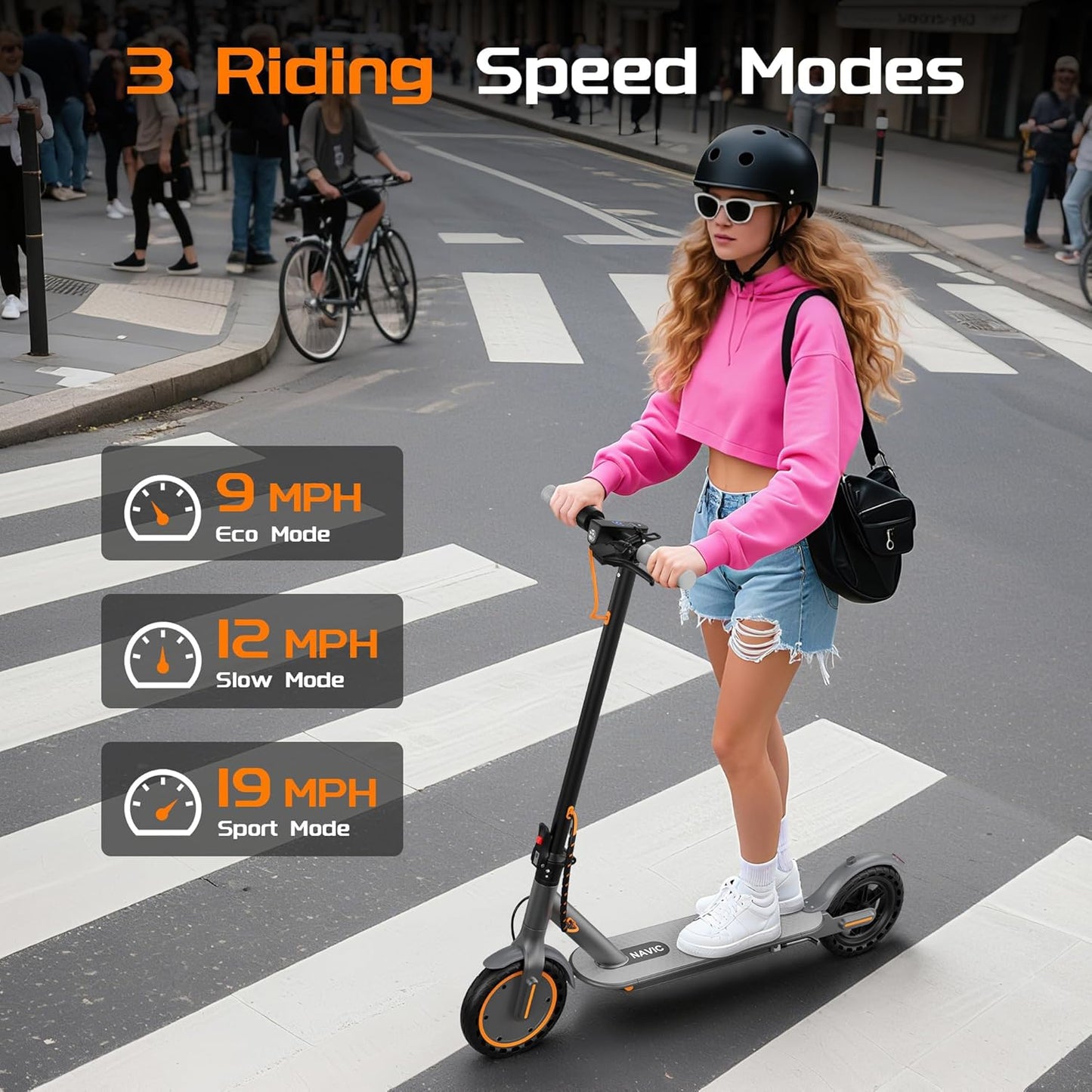 NAVIC Electric Scooter - Dual Suspension, 350W/500W Motor, 19/22 Mph, Foldable Design, 8.5”/10" Tires