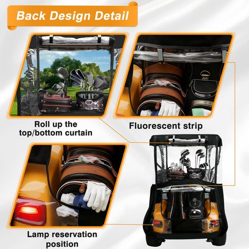 Golf Cart Deluxe Enclosure Cover for EZGO TXT & RXV 2 Seat 600D with 3 Door Zippers, Security Side Mirror Reserved, Waterproof Portable Transparent Storage Driving Rain Cover Short Roof