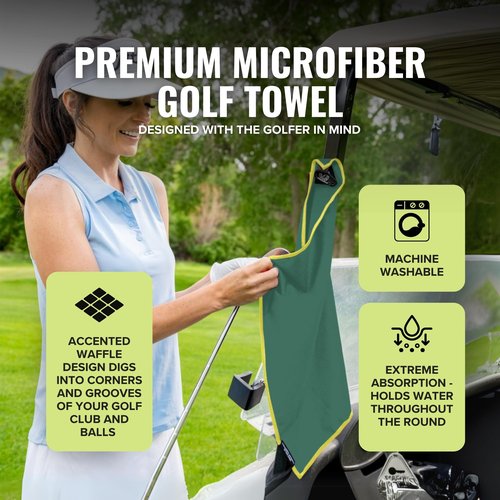 Stripebird - Magnetic Golf Towel (Green) - Microfiber Golf Towel with Built-in Ultra-Strong Neodymium Magnetic Towel - 18" x 18" Golf Bag Towel
