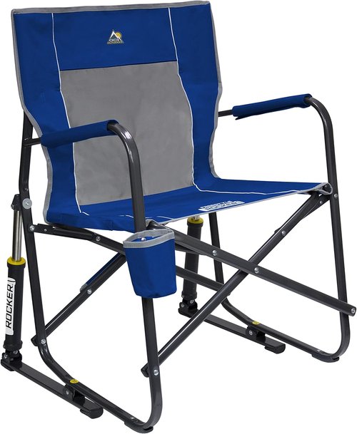 GCI Outdoor Freestyle Rocker Camping Chair - Portable Folding Design with Durable Armrests & Drink Holder - Royal Blue