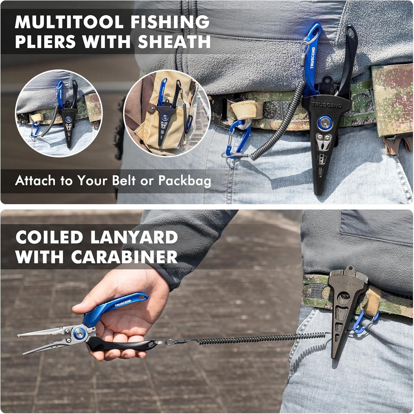 TRUSCEND Lockable Fishing Pliers - Ergonomic Handle & Tungsten Carbide Cutter | Saltwater Resistant Tool