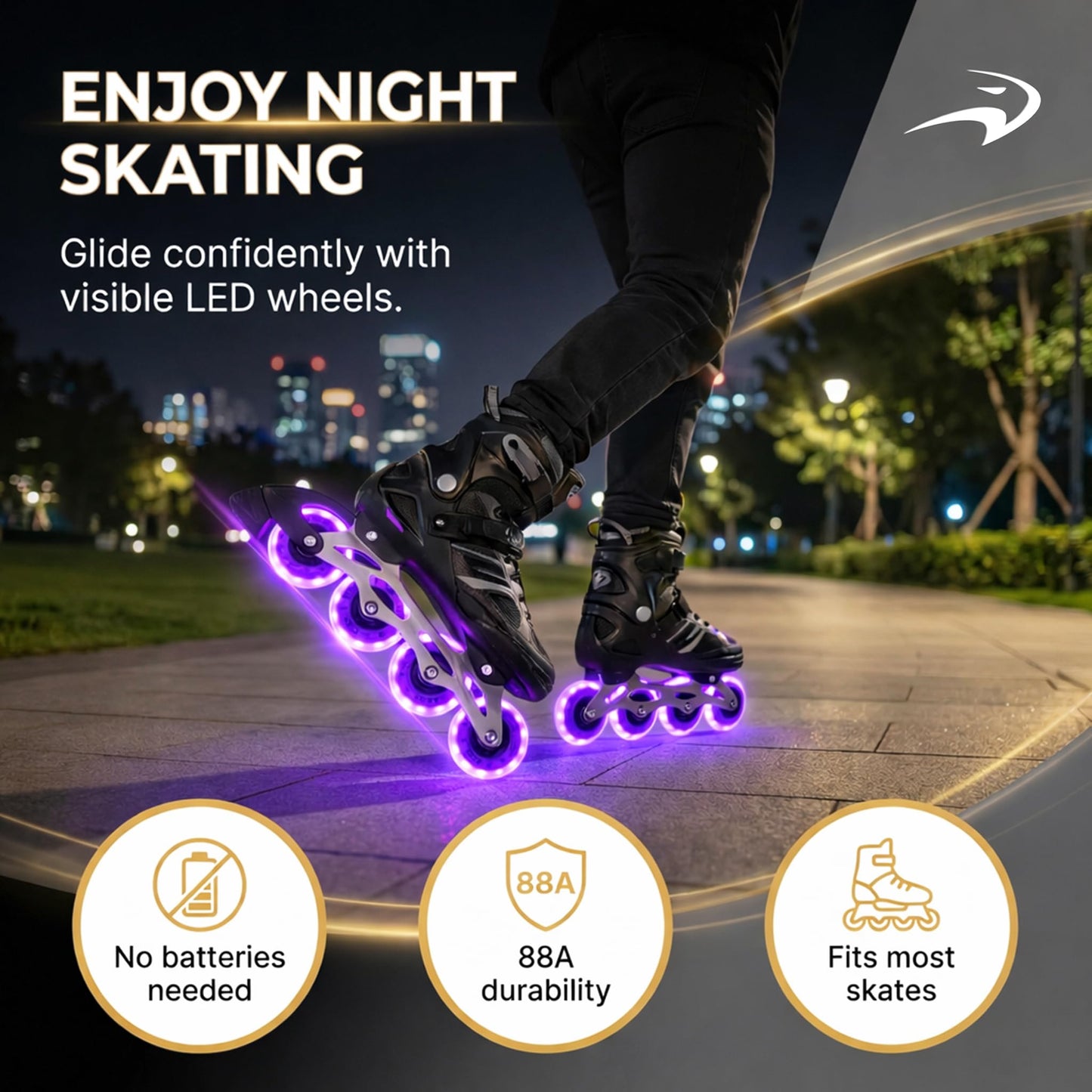Flying Eagle LazerWheelz - Light Up Inline Skate Wheels Indoor or Outdoor Use, 80mm 8 Pack of Purple 88A Hardness LED Lights for Roller Skate Wheels Replacement, Adult Inline Accessories