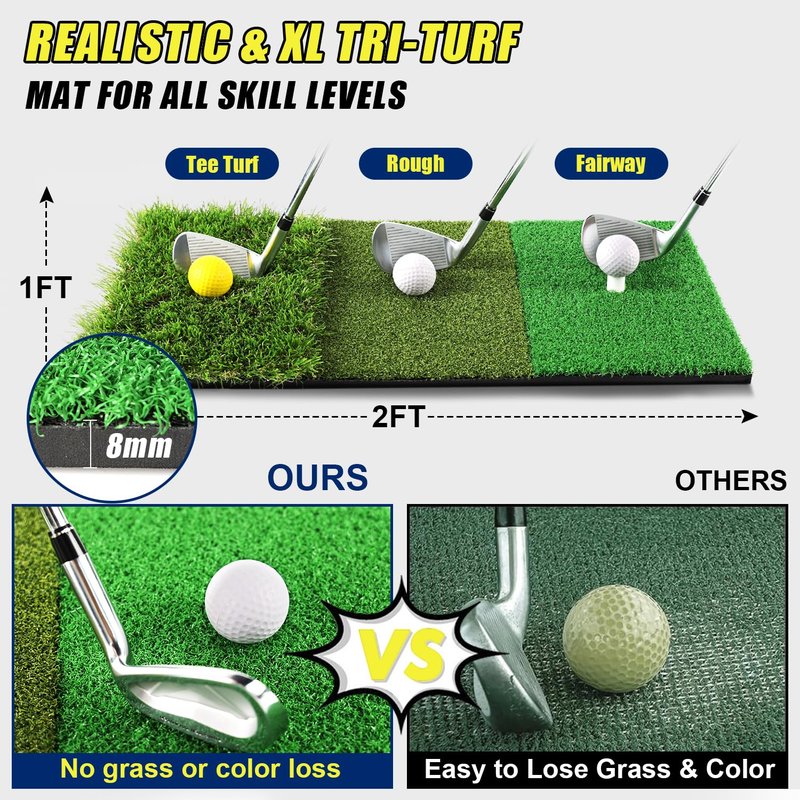 LIBERRWAY Golf Practice Net, 10x7x3ft Heavy Duty Driving Range Net with Tri-Turf Mat, 6 Golf Balls, 8 Tees & Carry Bag, Gifts for Golfers