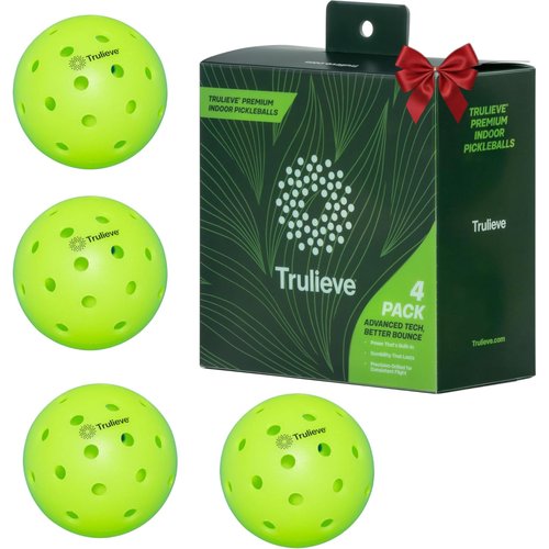 TRULIEVE Green Indoor Pickleball Balls Set of 4, 40-Hole Rotational-Molded Design, 0.92 oz Weight for Consistent Bounce, Crack-Resistant — Tournament & Recreational Play