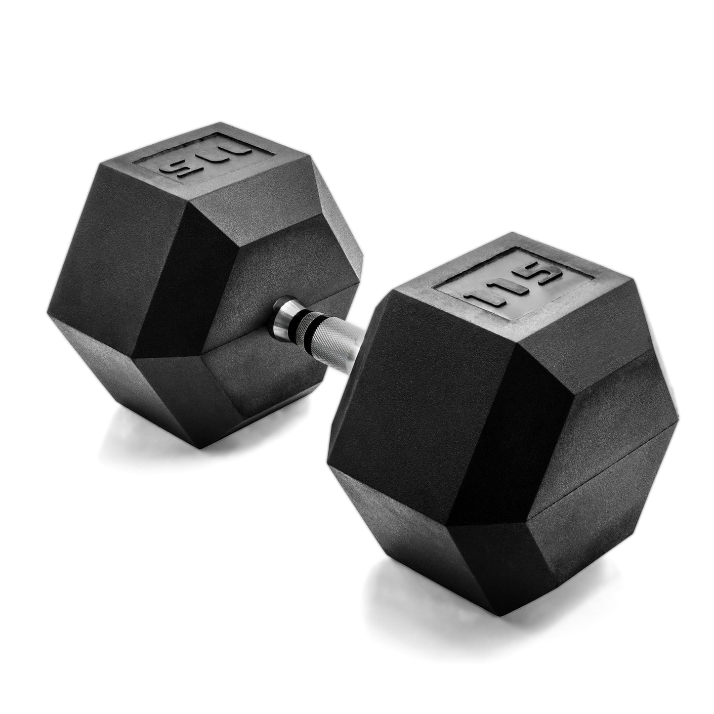CAP 115 LB Rubber Coated Hex Dumbbell Weight, Rubber Free Weights for Home Gym Strength Training, Chrome Handle, Single