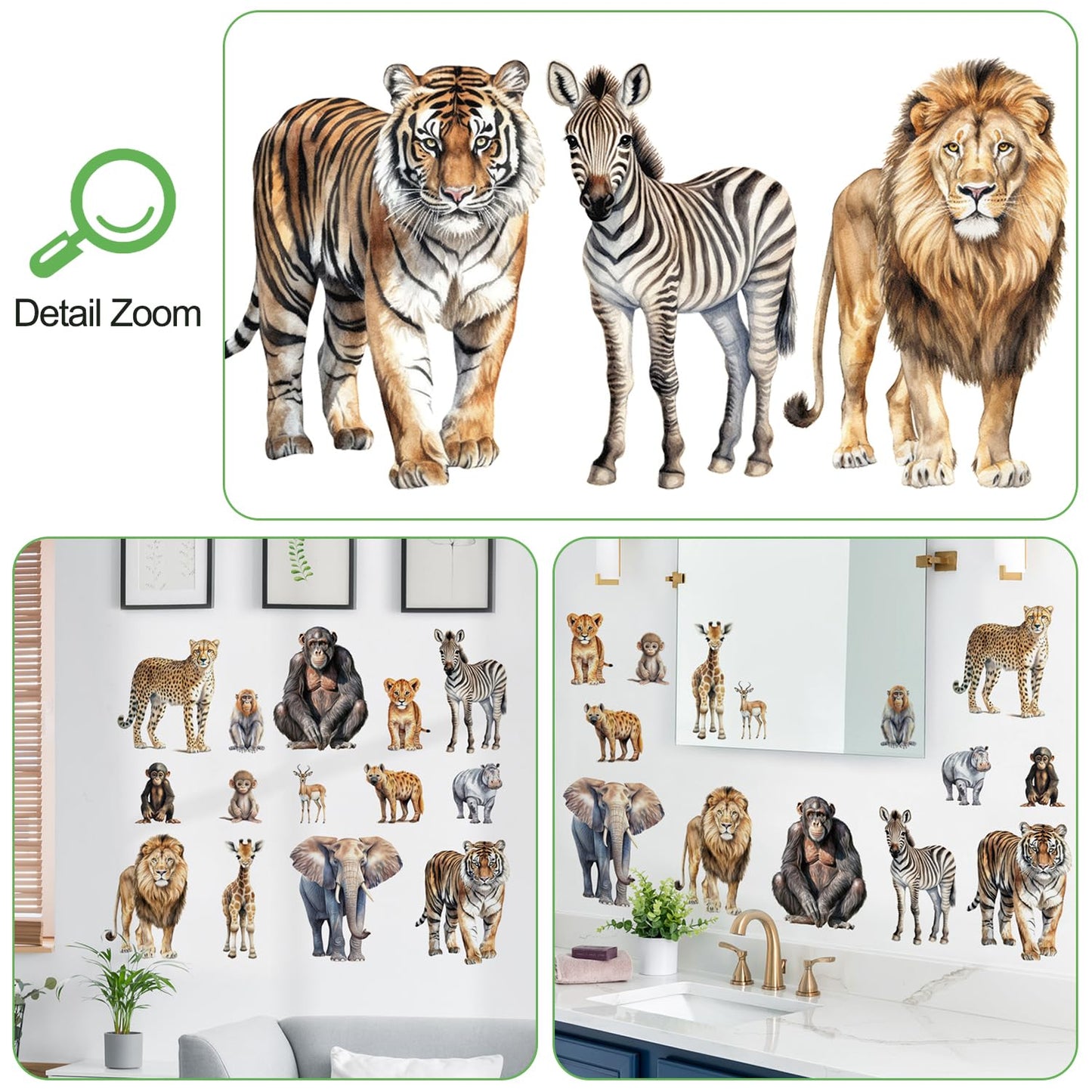 AM AMAONM Removable 3D Nature Jungle Wild Animals Wall Stickers DIY Peel and Stick Safari Tiger Lion Elephant Wall Decals Aniaml Wall art Decor for Kids Baby Bedroom Nursery Living Room (Anaiml Party)