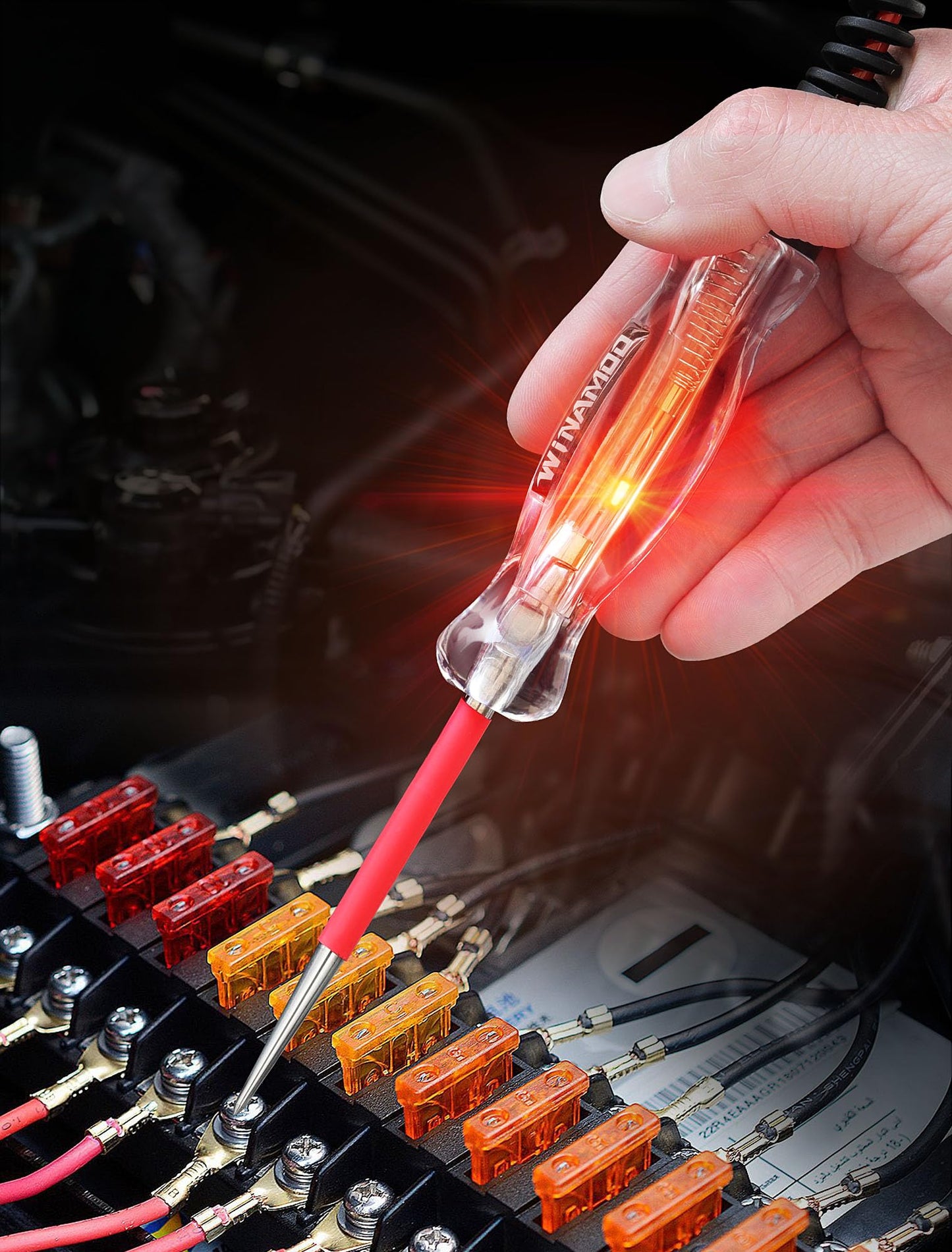 WINAMOO Professional LED Bulb Automotive Circuit Tester, 6-24V Test Light with Large Alligator Clip and 135IN PU Extended Wire, Light Tester Electrical Pen for Vehicle Circuits with Low DC Voltage