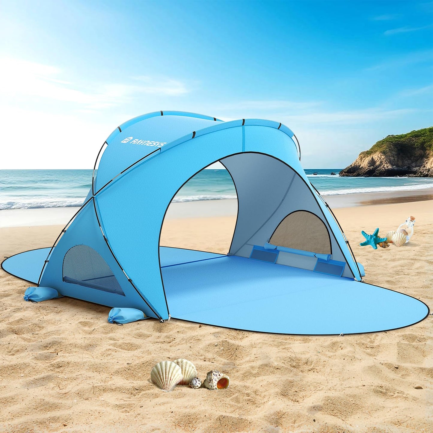 Raynesys Beach Tent Sun Shelter for Sand Camping Fishing, 1-4 Person, Blue