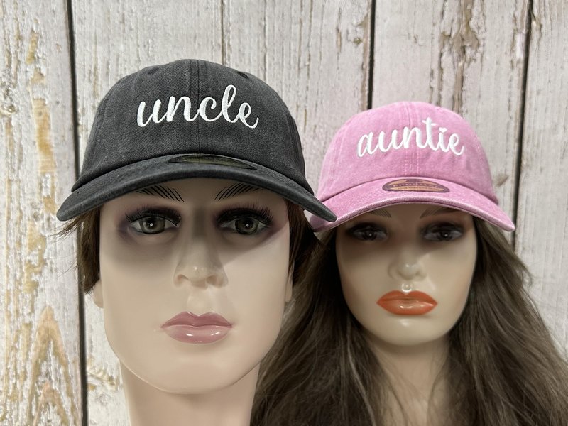 Enodtter Embroidered Auntie Uncle Matching Hats for Men Women, Gift for Couples, Black & Pink Baseball Cap Adjustable Dad Hats