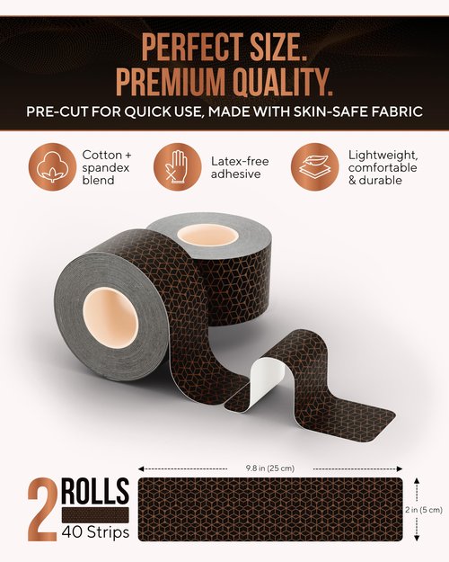 TheraCopper Copper Infused Kinesiology Tape – 2 Rolls (40 Precut Strips) – Advanced Waterproof Kinesiology Tape for Shoulder, Elbow, Bowling Wrist, Weightlifting, Muscle Strain & Joint Support